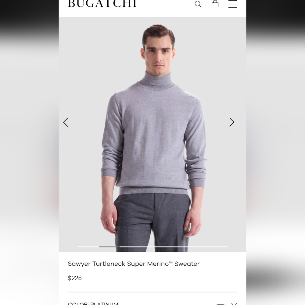 Bugatchi Sawyer Turtleneck Super Merino Sweater in Platinum XXL NWT